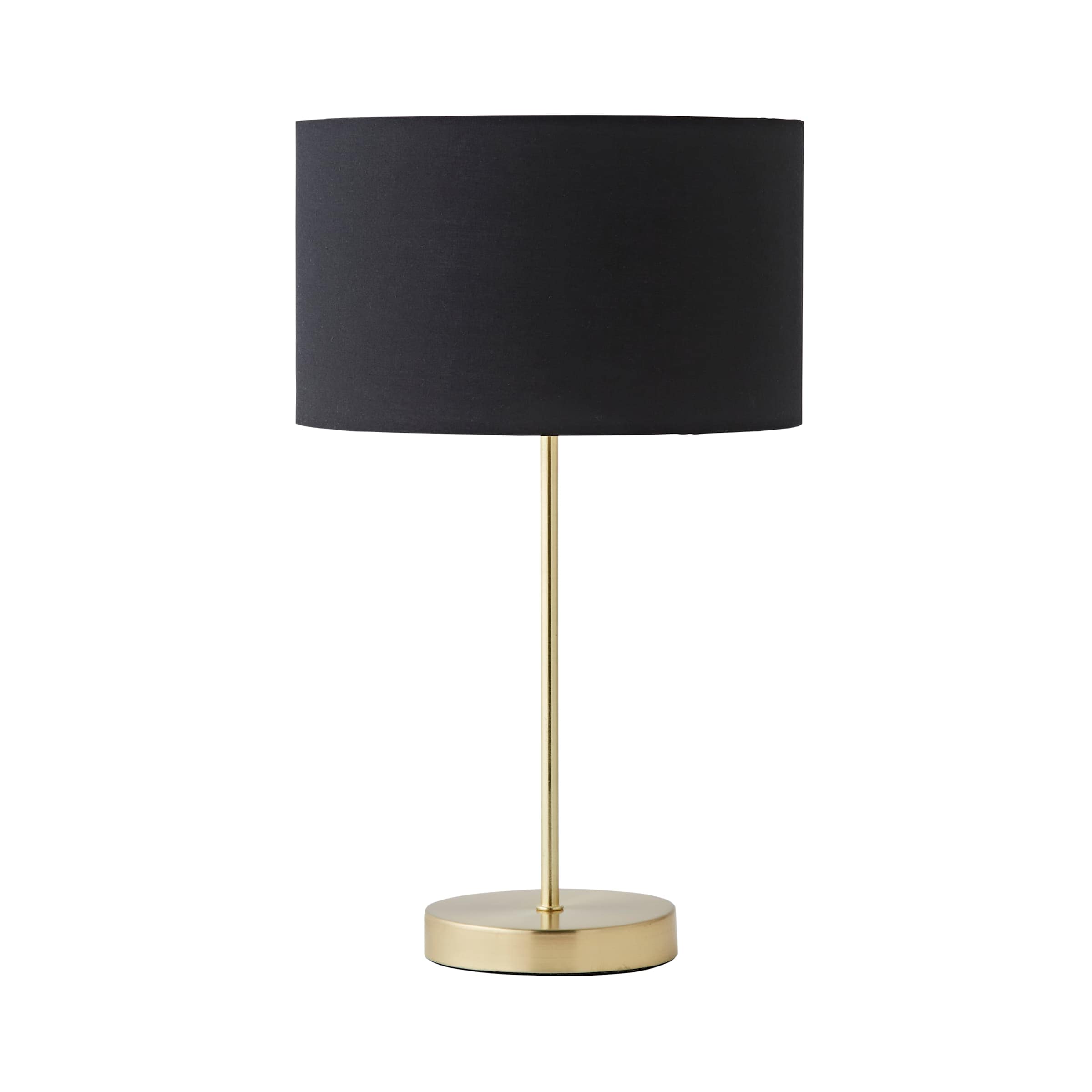 ValueLights Charlie Gold Stem Table Lamp with Fabric Drum with Gold Inner Lamp Shade in Black