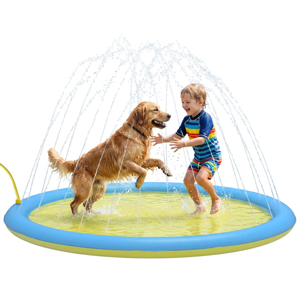 image 1 of PawHut 170cm Splash Pad Sprinkler for Pets Dog Pool Non-slip Outdoor Yellow