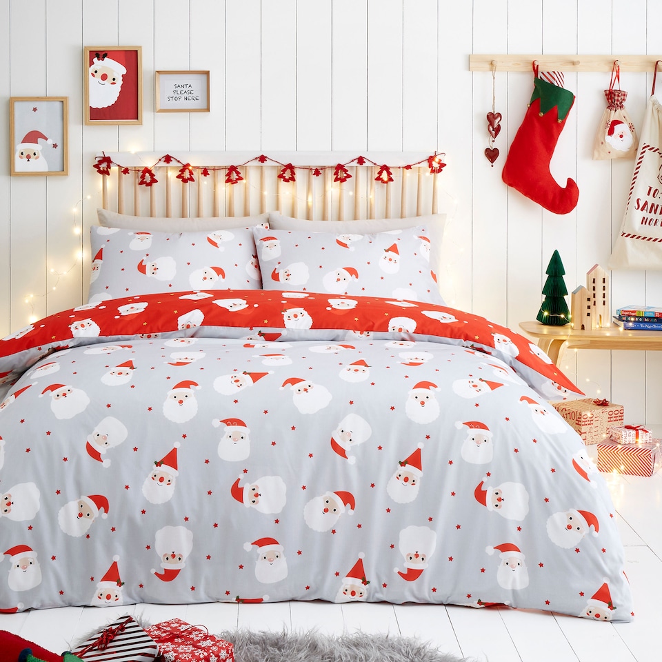 image 1 of Fusion Happy Santa Duvet Cover Set Red