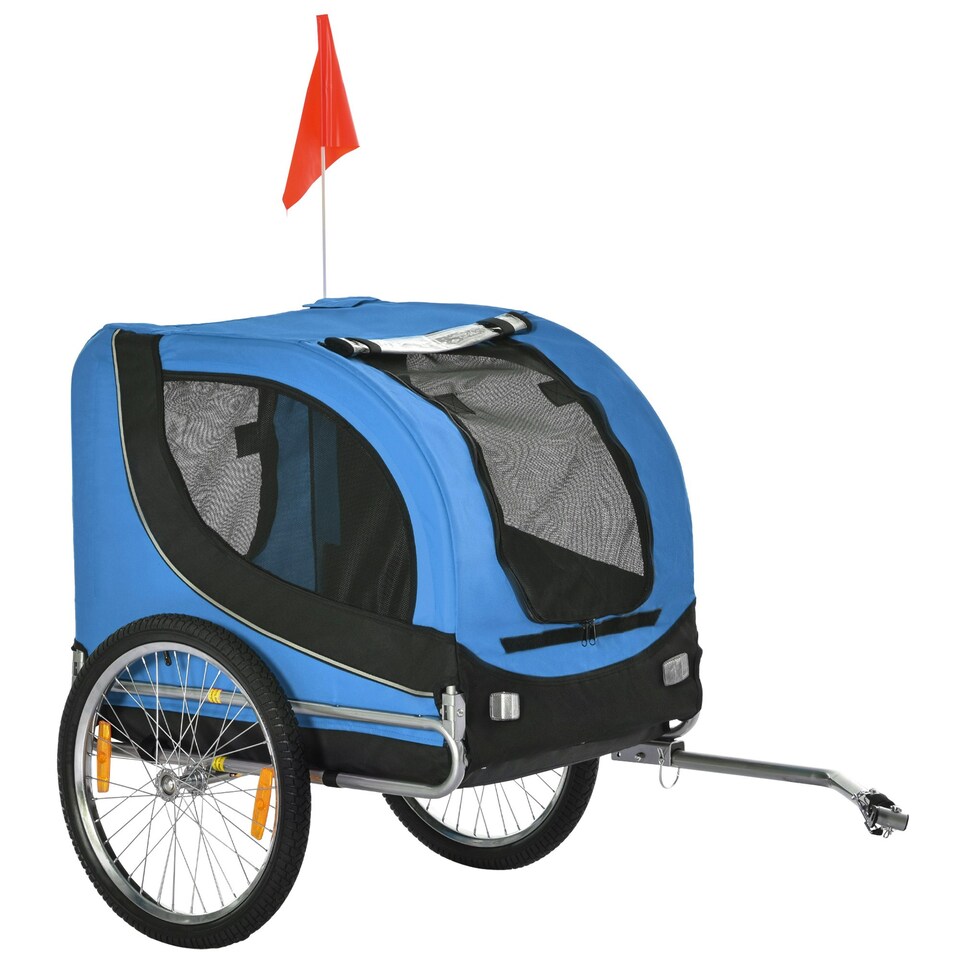 image 1 of PawHut Dog Bike Trailer Pet Cart Bike Carrier Travel with Hitch Coupler Blue