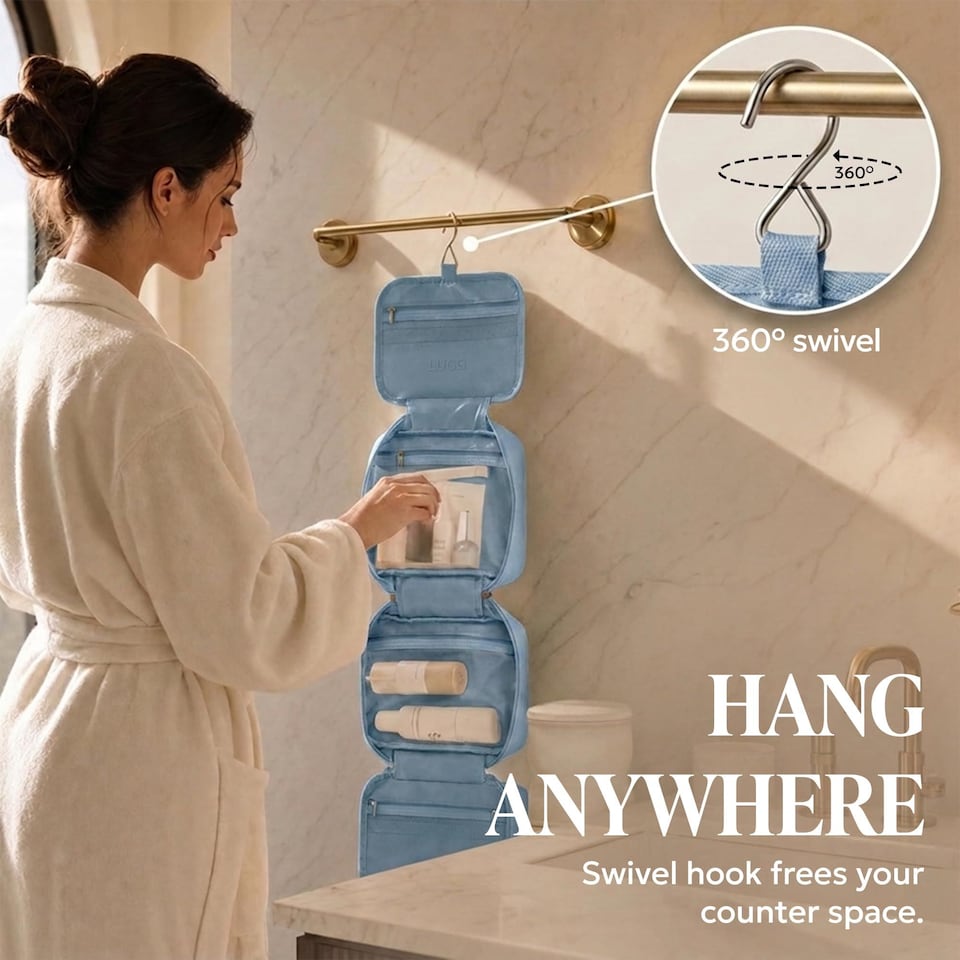image 1 of Lugg Hanging Toiletry Bag Waterproof Travel Organiser with 360 Swivel Hook