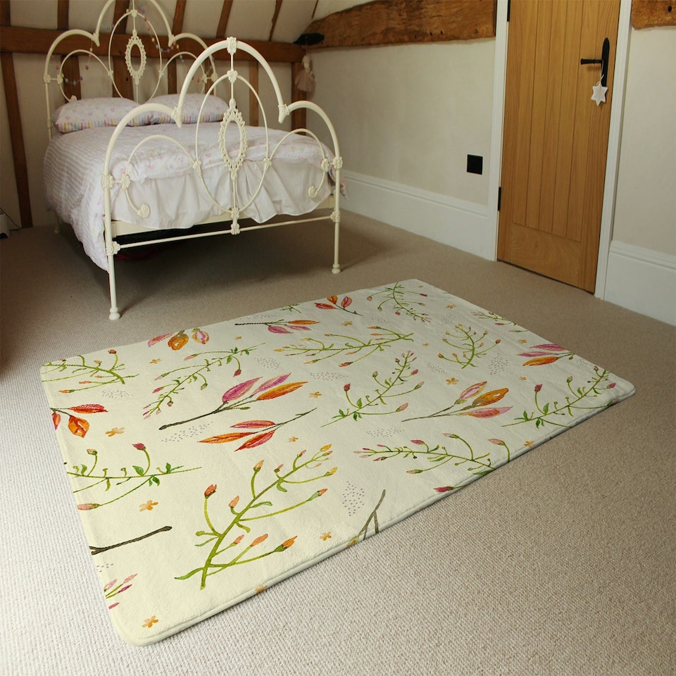 image 1 of Green Branches on Light Background (Rug) Green | Medium: 80x150cm