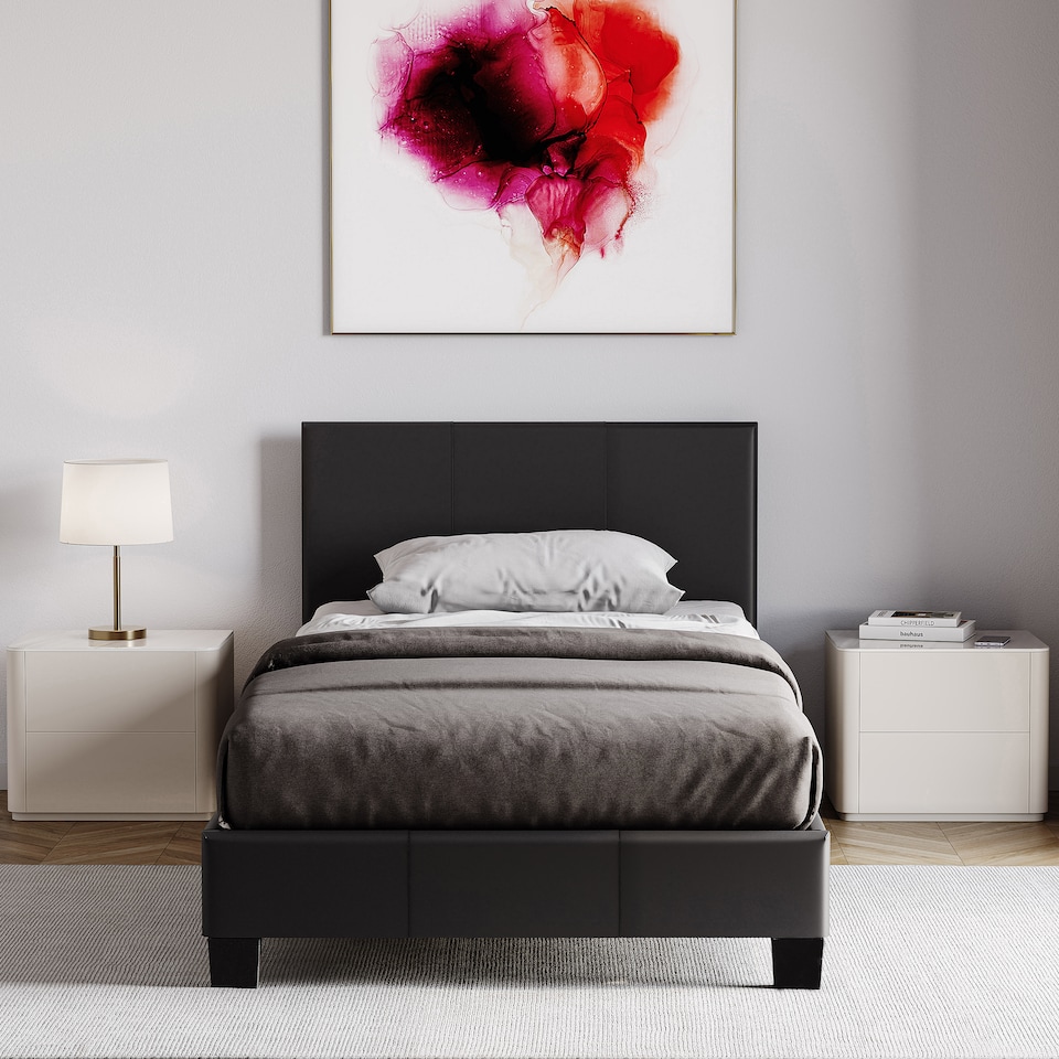 image 1 of Vida Designs Lisbon 3ft Single Bed Faux Leather, Black, 90 x 190cm