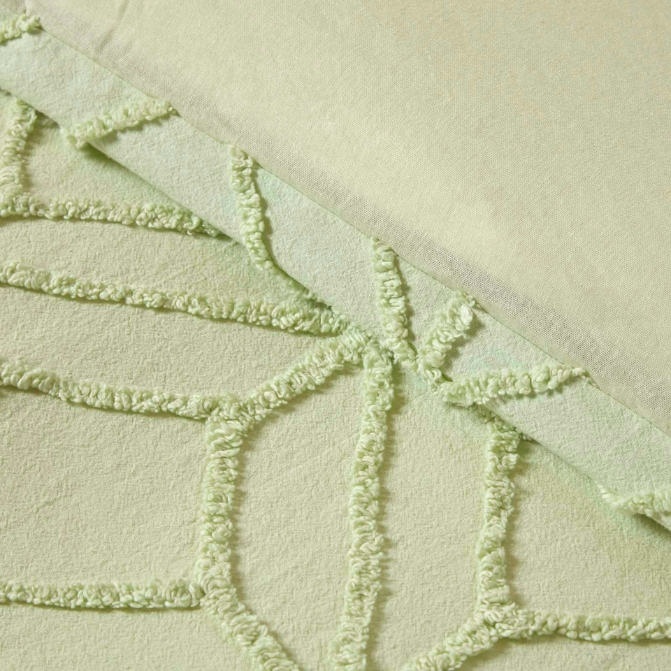 image 1 of Homescapes Sage Green Diamond Cotton Tufted Duvet Cover Set - King | Multi | King