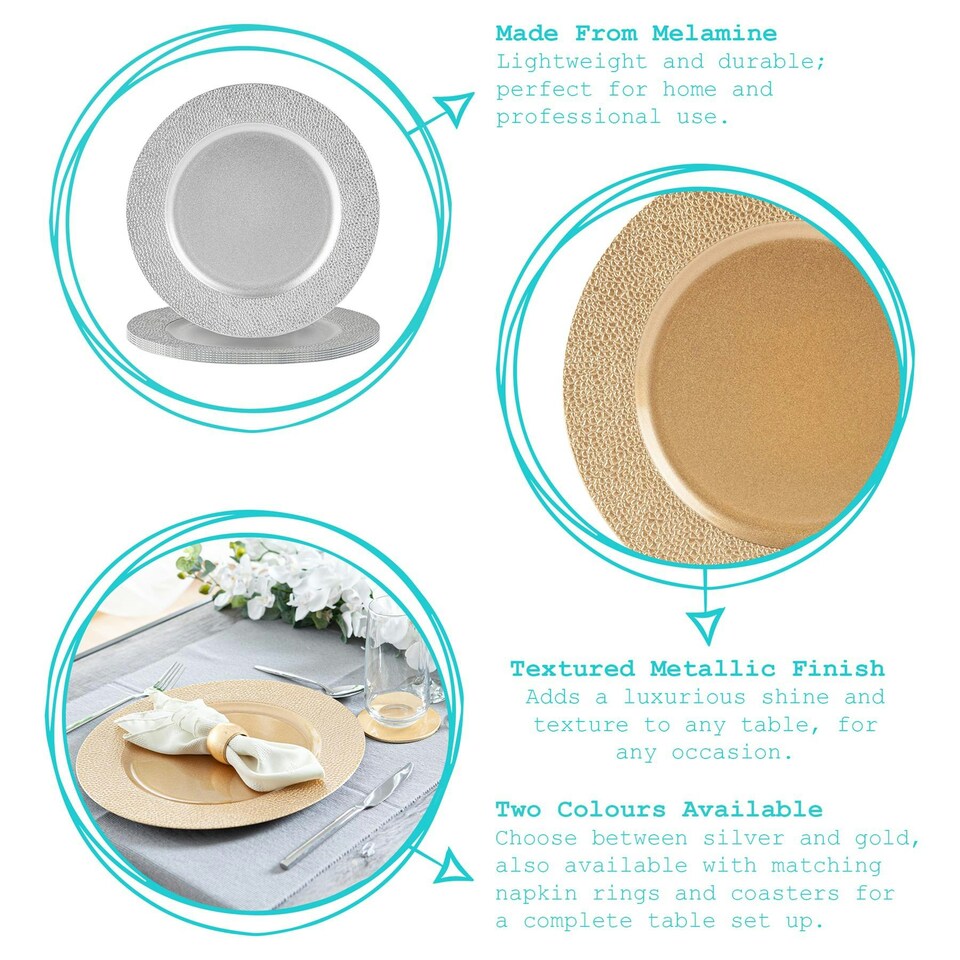 image 1 of Argon Tableware Hammered Charger Plates - 33cm - Gold - Pack of 6 Grey