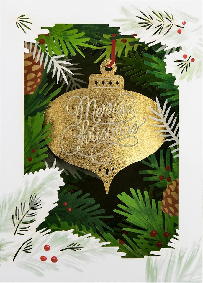 image 1 of Traditional 3D Pop Up Bauble Design for Both Christmas Card
