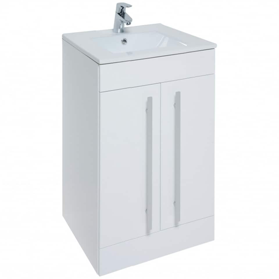 image 1 of 2-Door Floor Bathroom Standing Vanity Unit with Mid Depth Ceramic Basin 500mm Wide - White  - Brassware Not Included | White | White | 1