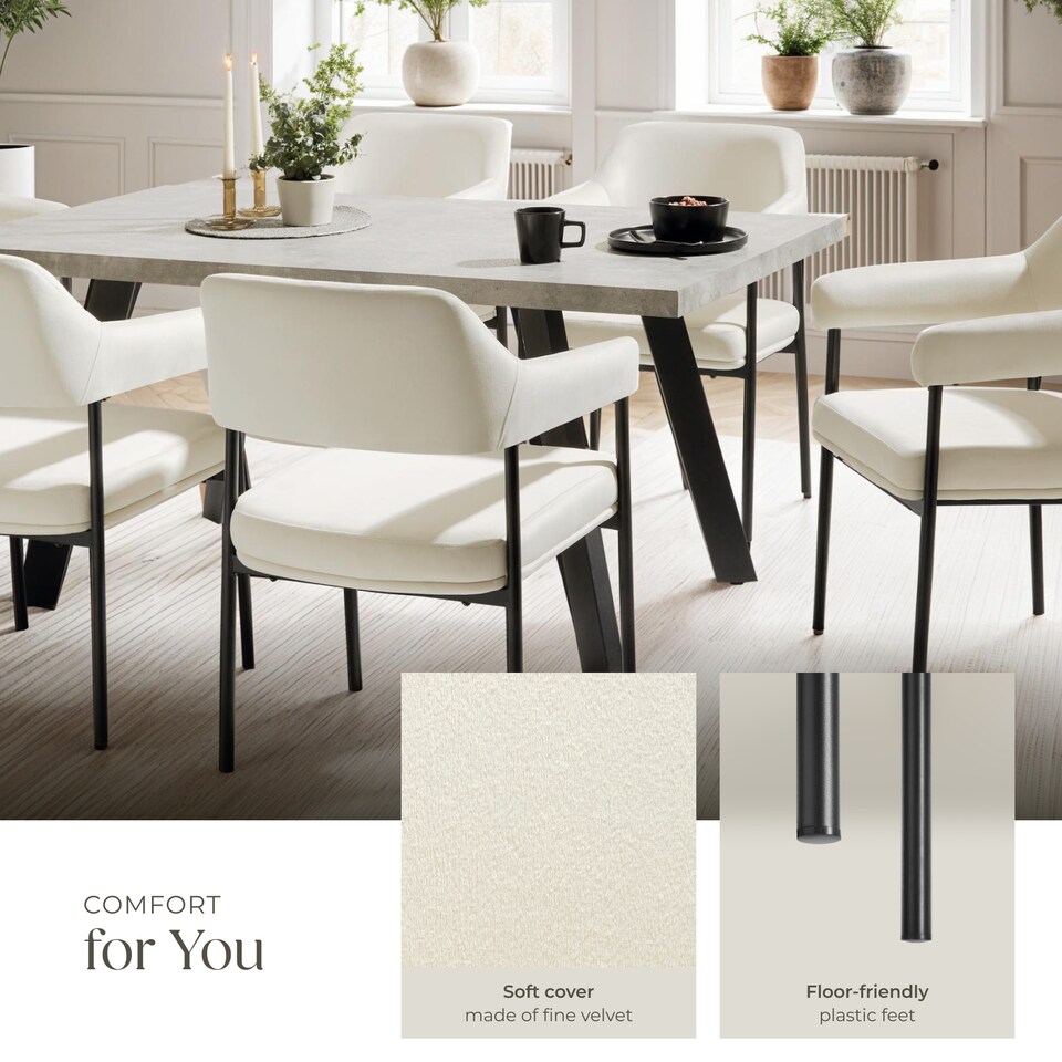 image 1 of Armchair Doe - durable fabric, black powder-coated legs, 120 kg load, 58 x 62 x 85 cm | White | velvet look off-white | 6