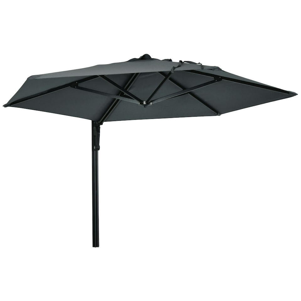 image 1 of Outsunny Wall-Mounted Parasol Patio Umbrella with Hand Dark Grey