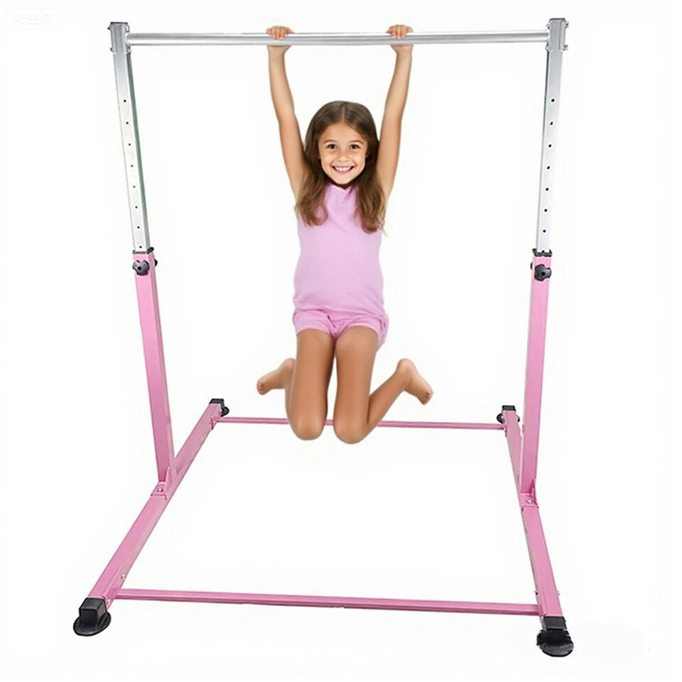 image 1 of Gymnastics Horizontal Kip Bar Home Gym Adjustable Height For Children Kids Pink