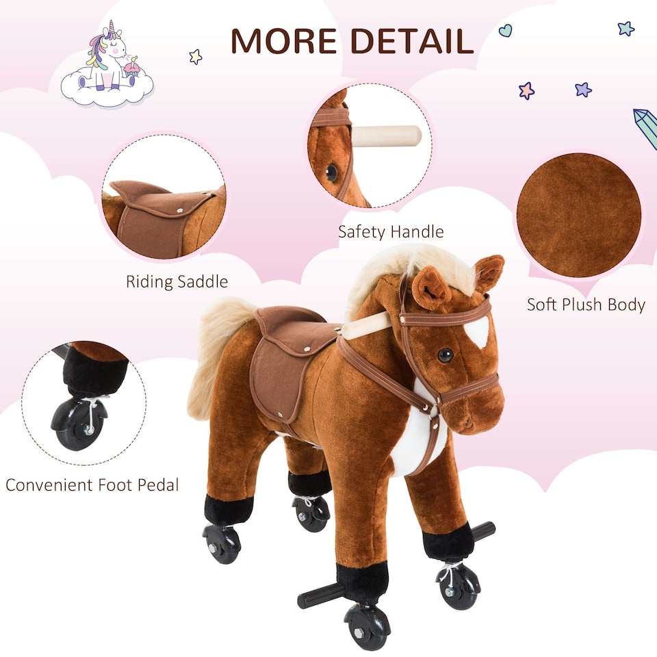 image 1 of HOMCOM Rocking Horse Ride on Rocker Children Plush Toy Wooden Horse Sound