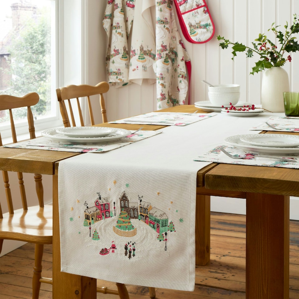 image 1 of Catherine Lansfield Christmas Town Cotton Dining Placemat 4 Pack Natural Cream | Natural