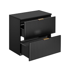 Bathroom Cabinets Furniture Set Wall Hung 800mm Vanity Unit with Countertop and Tall Storage Cabinet Black Ribbed Fluted Adel