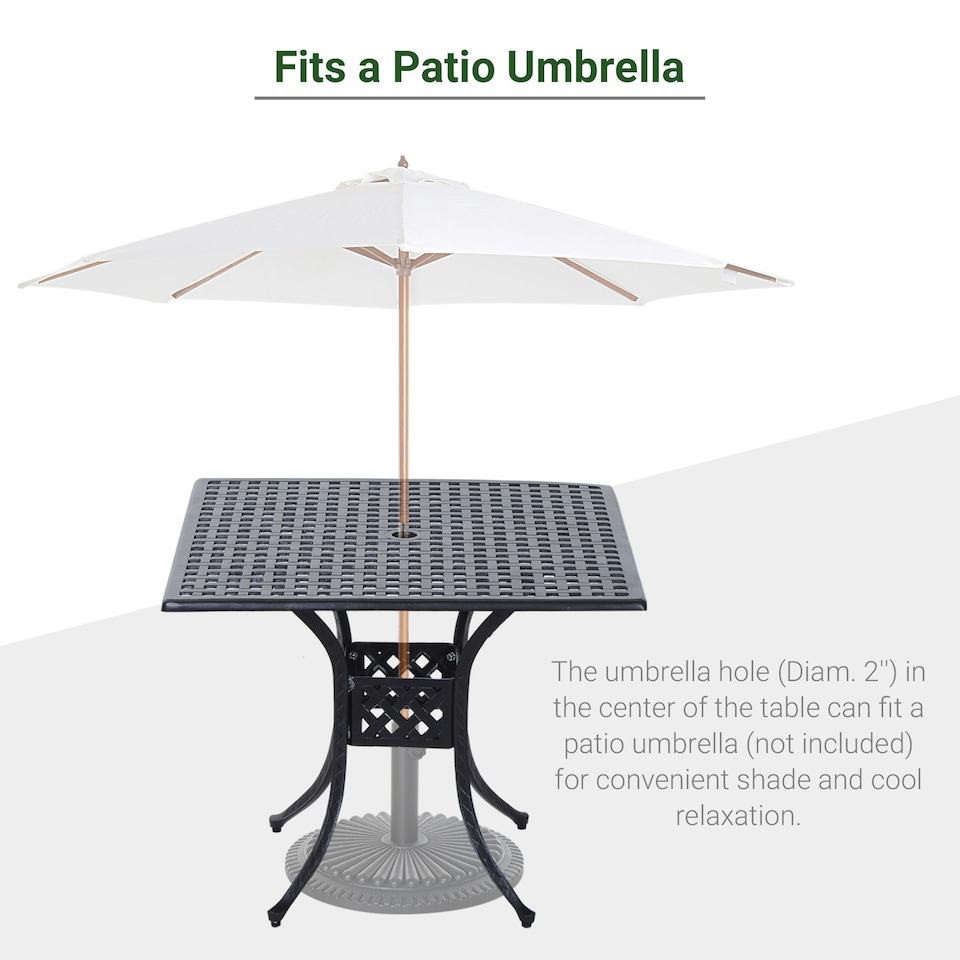image 1 of Outsunny Square Aluminium Outdoor Garden Dining Table with Hole