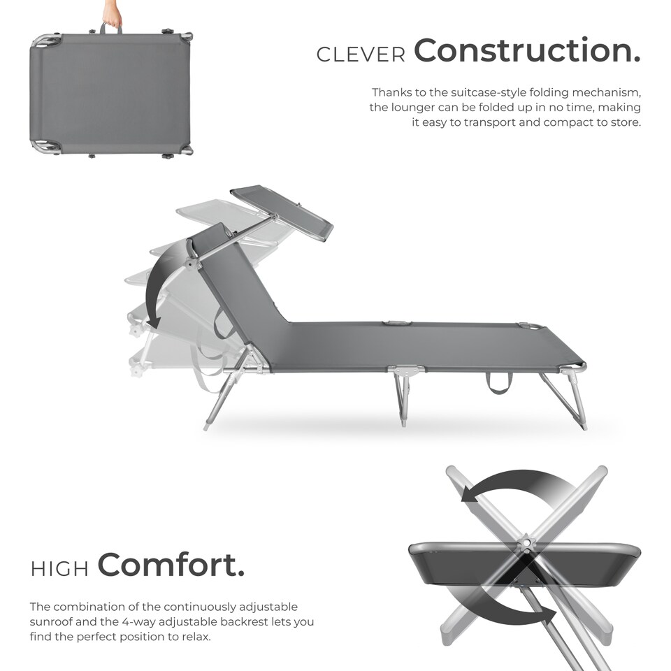 image 1 of Sun Lounger - foldable, adjustable sunshade and 4-step backrest | Grey | grey | 1