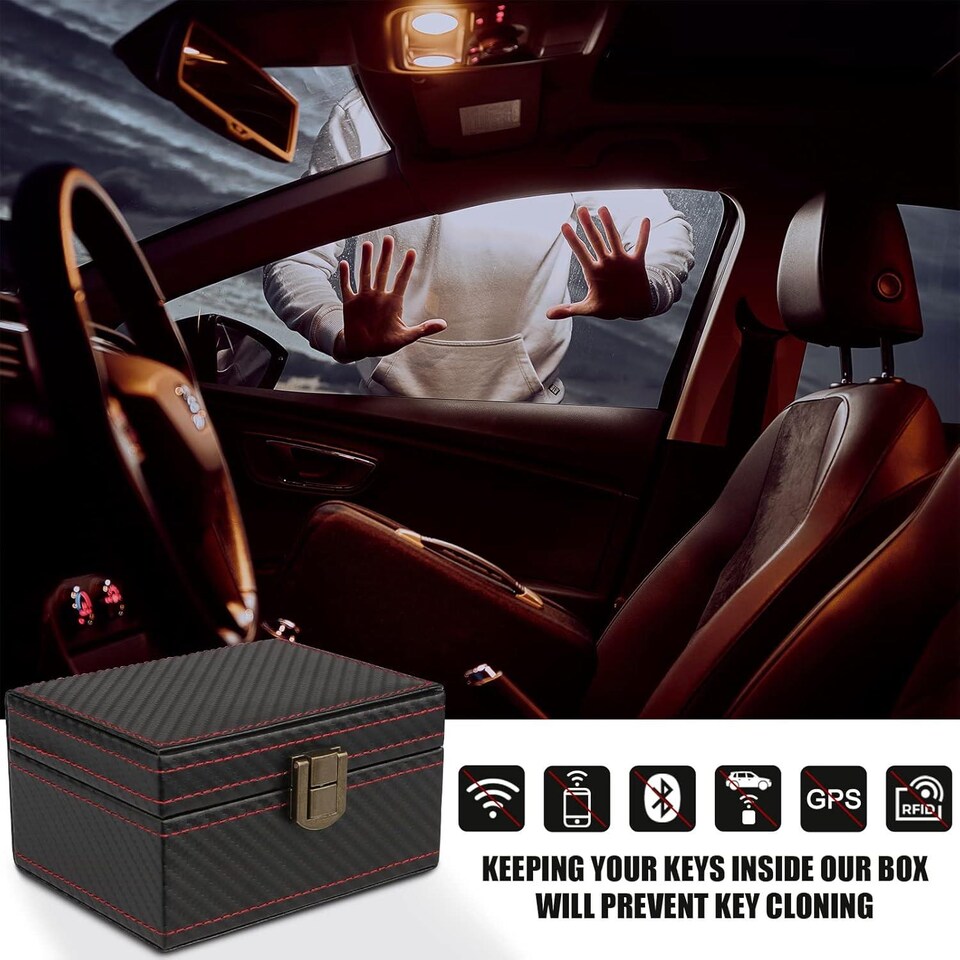 image 1 of DYZI RFID Faraday Box with 2 Signal Blocking Pouches for Car Keys Black