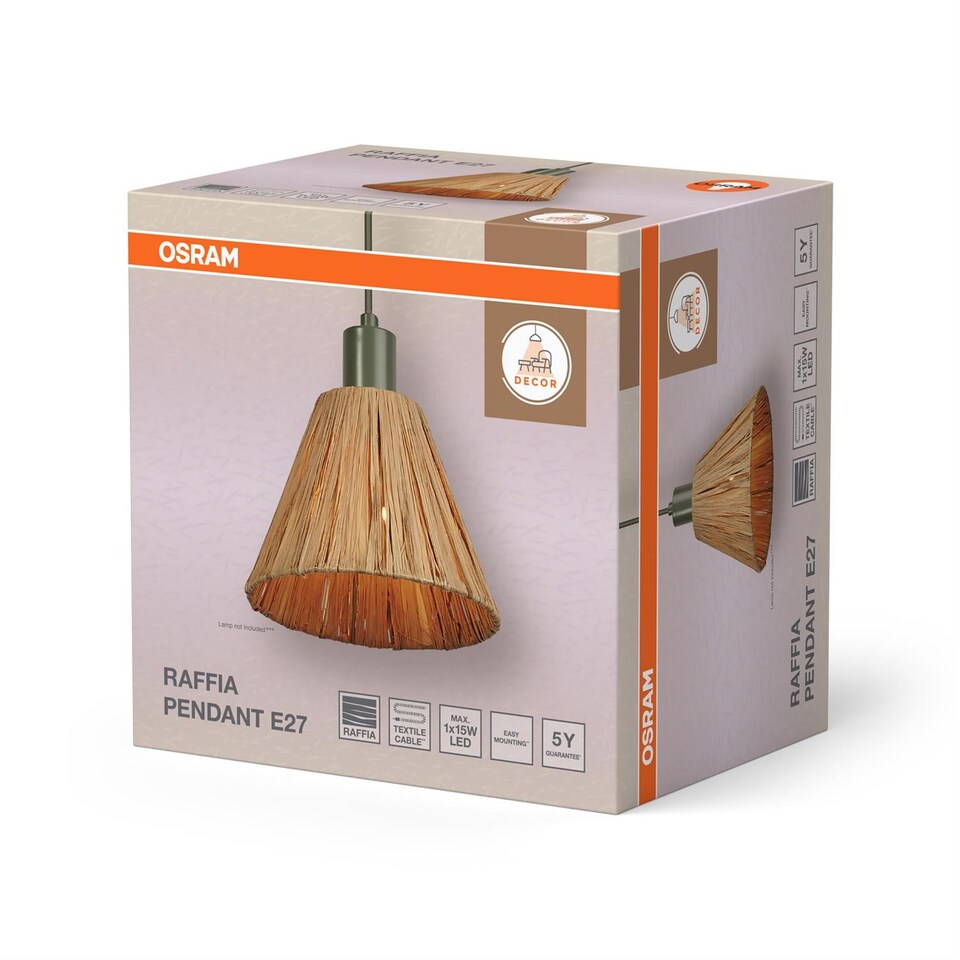 image 1 of Osram Decor Raffia Pendant Ceiling Light E27 Green Max 1x15W LED Modern Indoor | Brown | Brown | 1