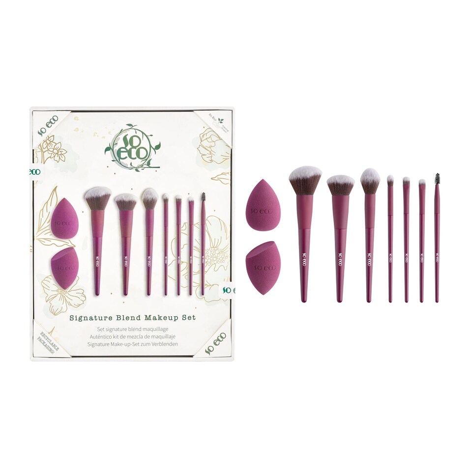 image 1 of So Eco Signature Blend Makeup Set - 7 Brushes & 2 Sponges, Vegan Cruelty-Free, Purple