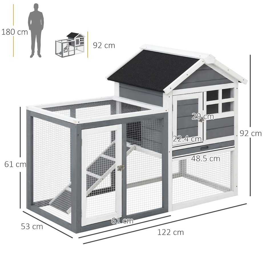 image 1 of PawHut Rabbit Hutch, Bunny Cage Outdoor Wooden House w/Tray & Ramp, Grey