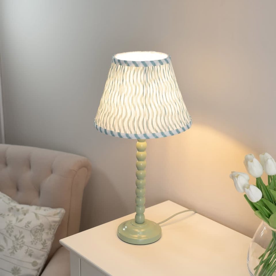 image 1 of ValueLights Bobbles Sage Green Table Lamp Green Arrow Pleat Shade & Bulb | Green