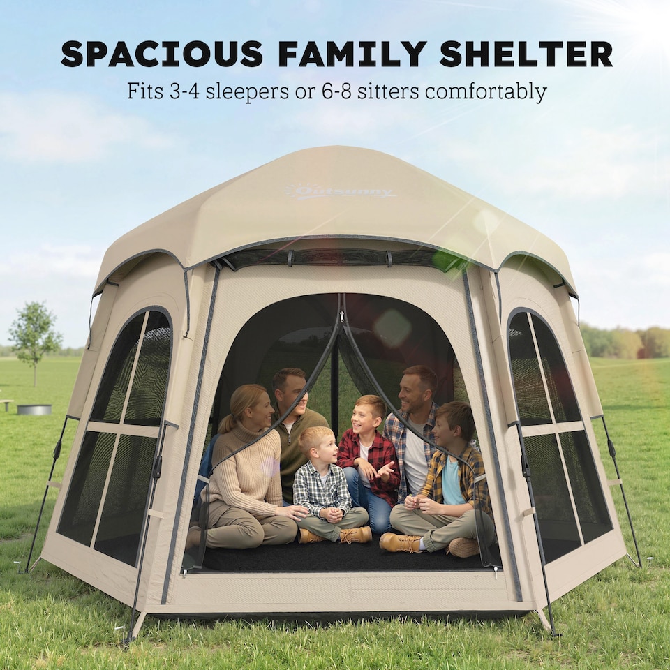 image 1 of Outsunny Instant Camping Pop Up Tent 3000mm Waterproof for 3-4 Person Khaki