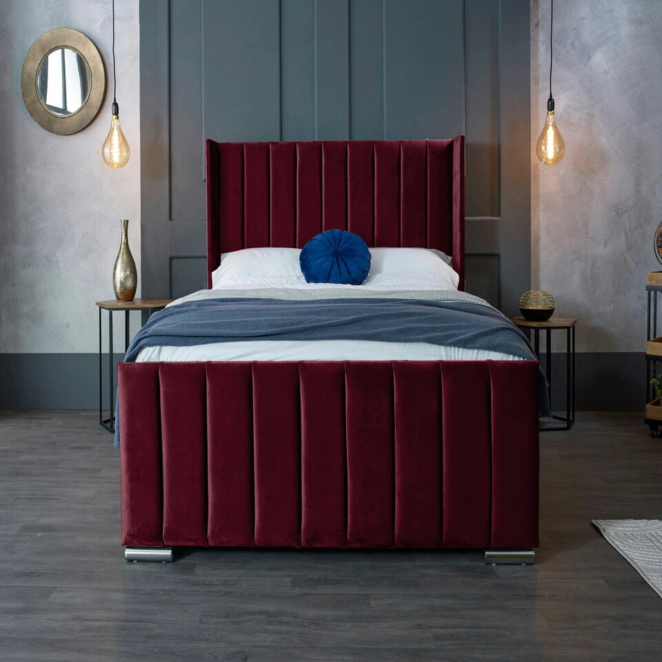 image 1 of Meriso Plush Maroon Super King Bed Frame - Maroon