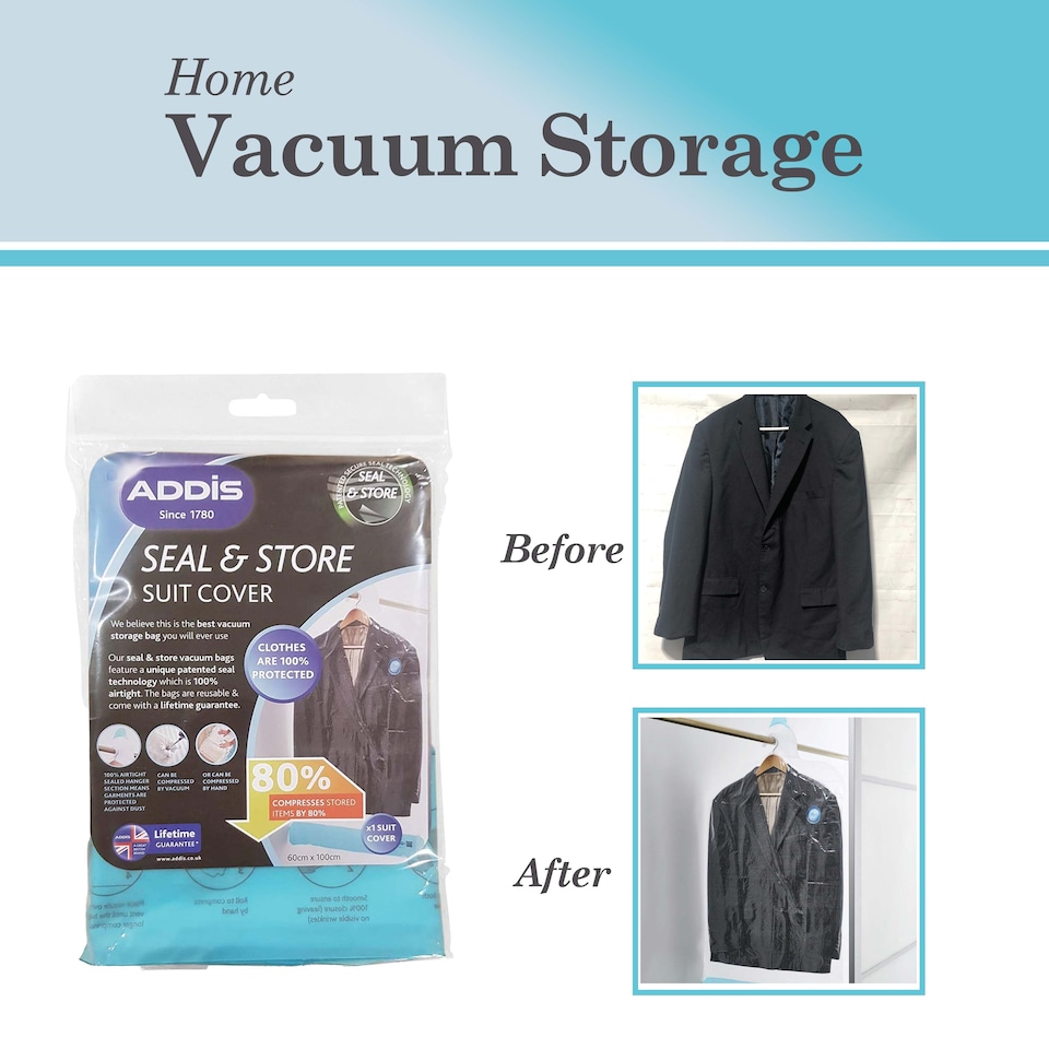image 1 of Vacuum Storage Hanging Clothes Seal & Store Suit Cover 60 x 100cm Clear Waterproof Space Saving Reusable