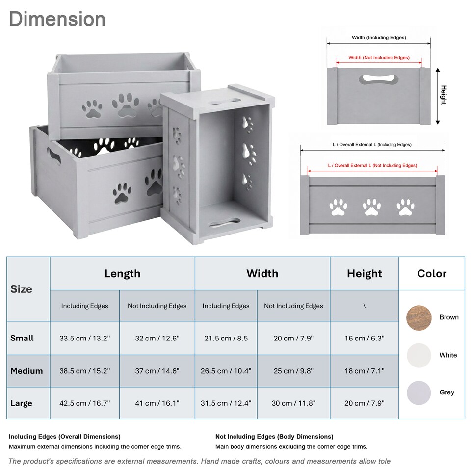 image 1 of Paw Shaped Cutout Dog Toys Chest Gift Hampers Storage Collection Box Wooden Crates Gift Hampers (Grey, Large)