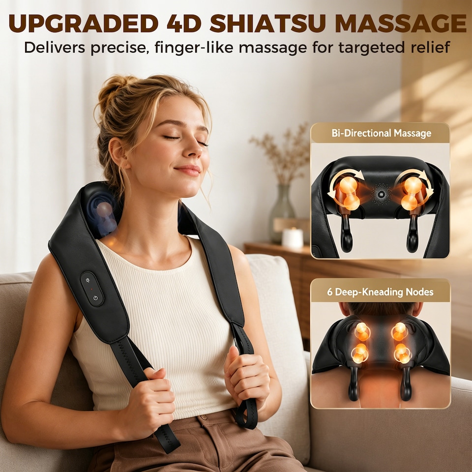 image 1 of HOMCOM Cordless Neck Massager with Heat, 4D Shiatsu Shoulder Massager