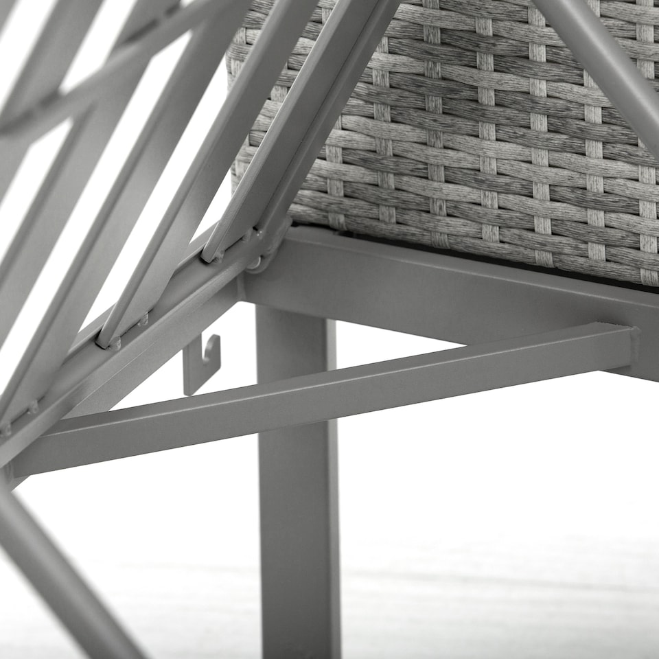 image 1 of Outsunny 3 in 1 Rattan Bistro Set, Wicker Garden Furniture Set with 2 level Rising Table, Adjustable 3 seater Sofa Lounger with Washable Cushions for Outdoor, Patio, Balcony, Grey