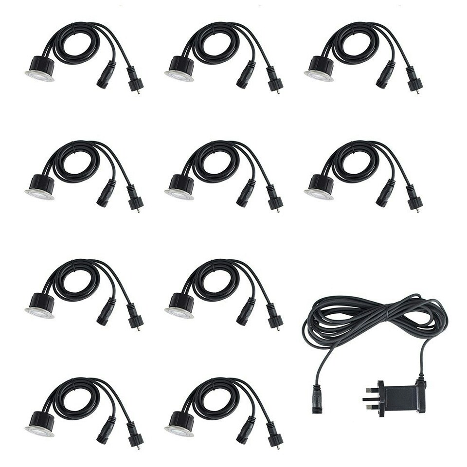 image 1 of ValueLights 10 Pack IP67 Rated 40mm Warm White LED Round Decking Kitchen Plinth Lights Kit