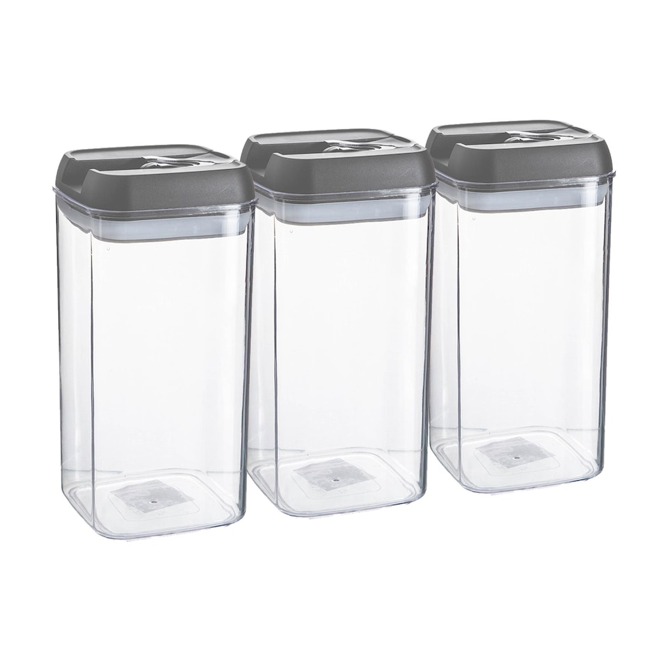 image 1 of Argon Tableware 3x Food Storage Containers - 1.2 Litre - Grey Airtight Plastic Storage Pantry Food Organiser with Flip Lock Lid