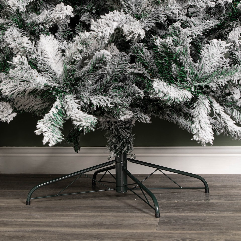 image 1 of 8ft (2.4m) Snow Flocked Artificial Christmas Tree with Green Metal Stand and 1017 Tips