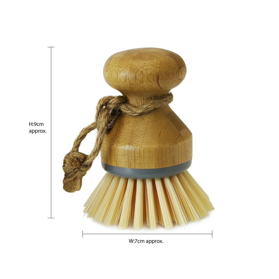 image 1 of JVL Bamboo Cleaning Essentials, Scrubbing Round Dish Brush, One Size Brown