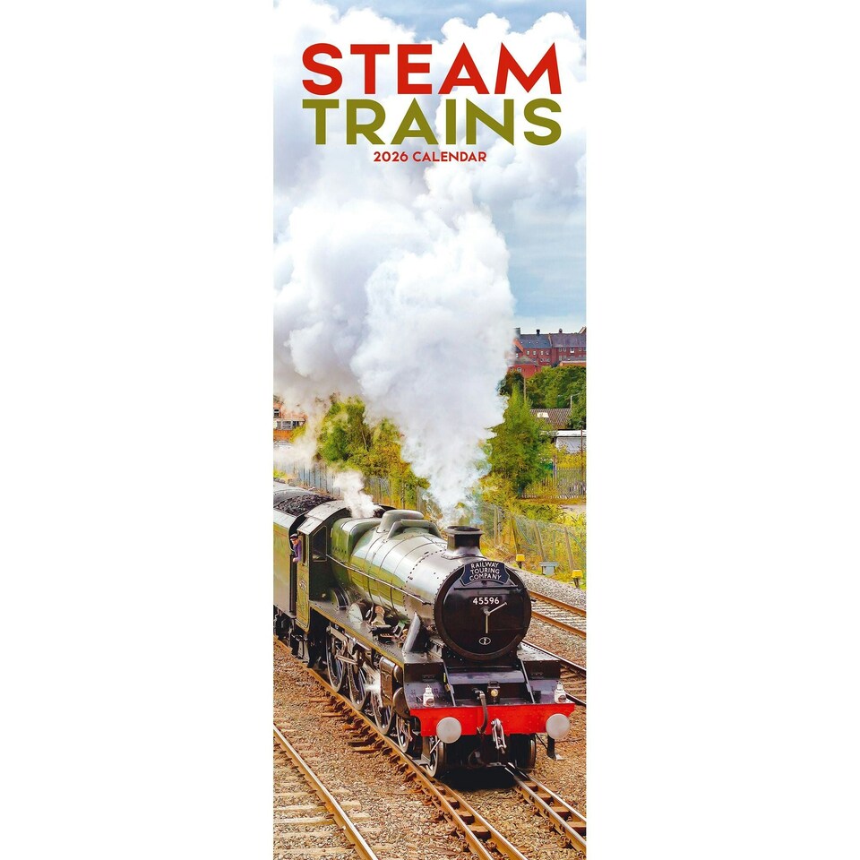 image 1 of Steam Trains Slim 2026 Calendar | Slimline Wall Calendar | Train, Steam Railway Gift | Plastic Free Packaging | Avonside Publishing Ltd