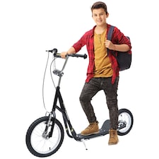 HOMCOM Teen Scooter Adjustable Height Dual Brakes Rubber Wheels Kickstand, Black