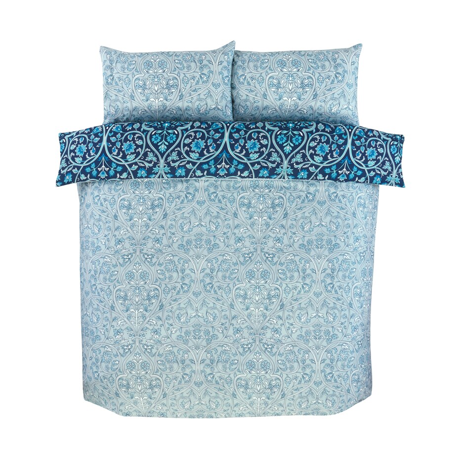 image 1 of Harrow Microfibre Floral Reversible Duvet Cover Set with Pillowcase | Blue | Single