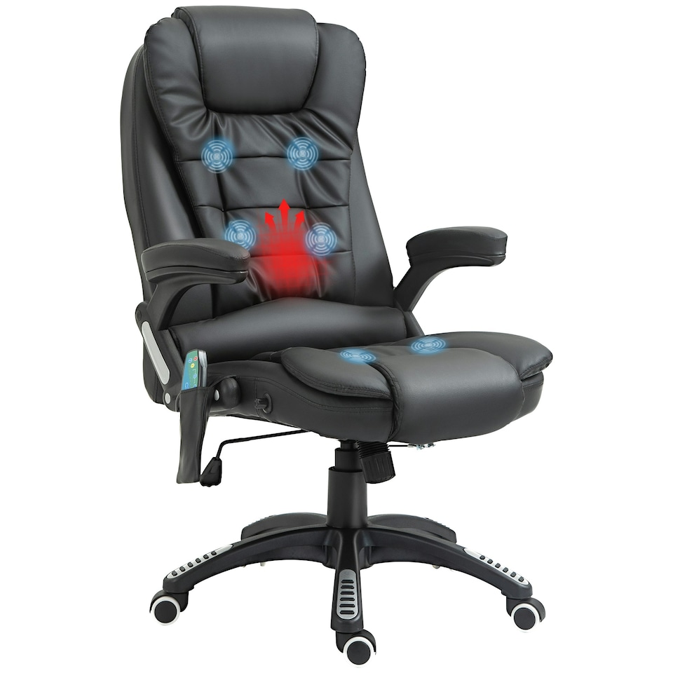 image 1 of HOMCOM Heated Vibrating Massage Office Chair, Reclining, Black