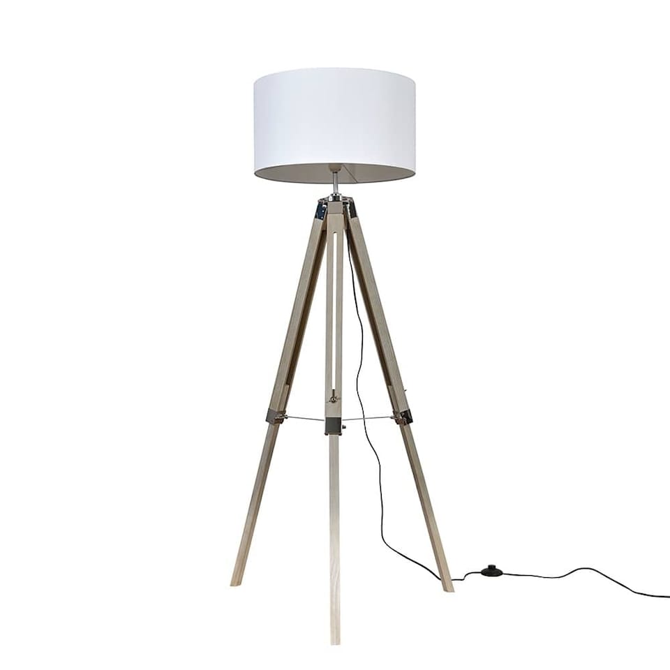 image 1 of ValueLights Brown Floor Lamp Drum White Shade | Brown