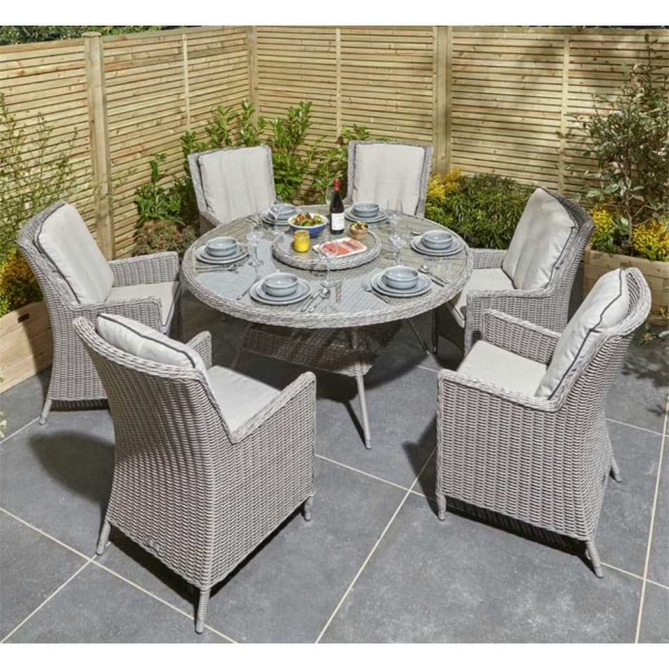 image 1 of 6 Seater Natural Stone Rattan Weave Garden Dining Set