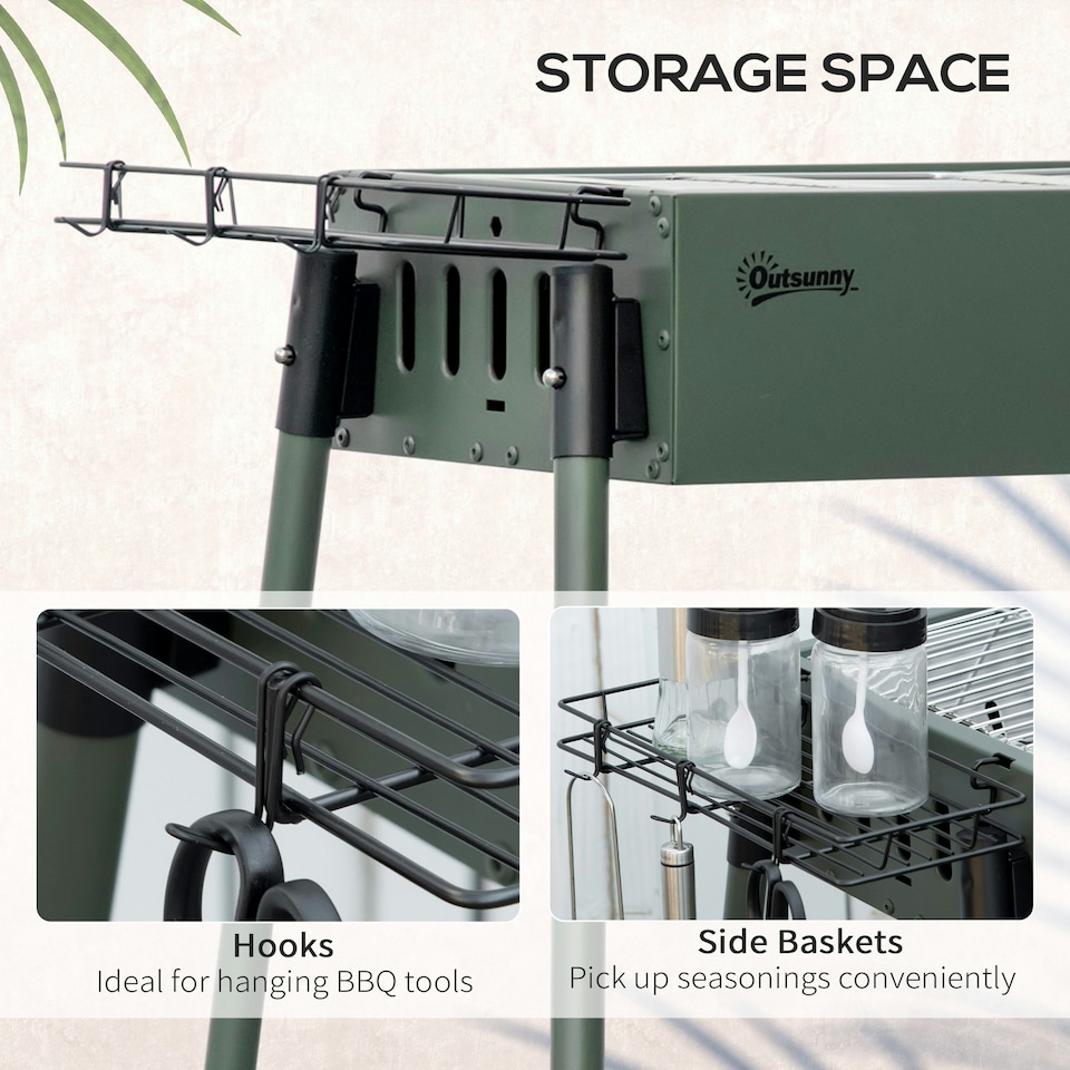image 1 of Outsunny Portable Charcoal Barbecue Grill with Seasoning Baskets and Hooks