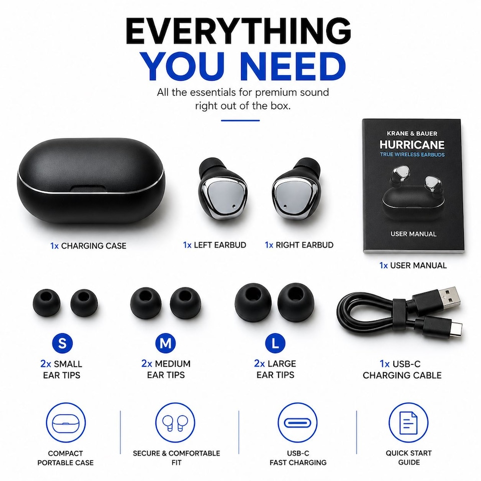 image 1 of Krane & Bauer Hurricane Wireless In-Ear Headphones, Black