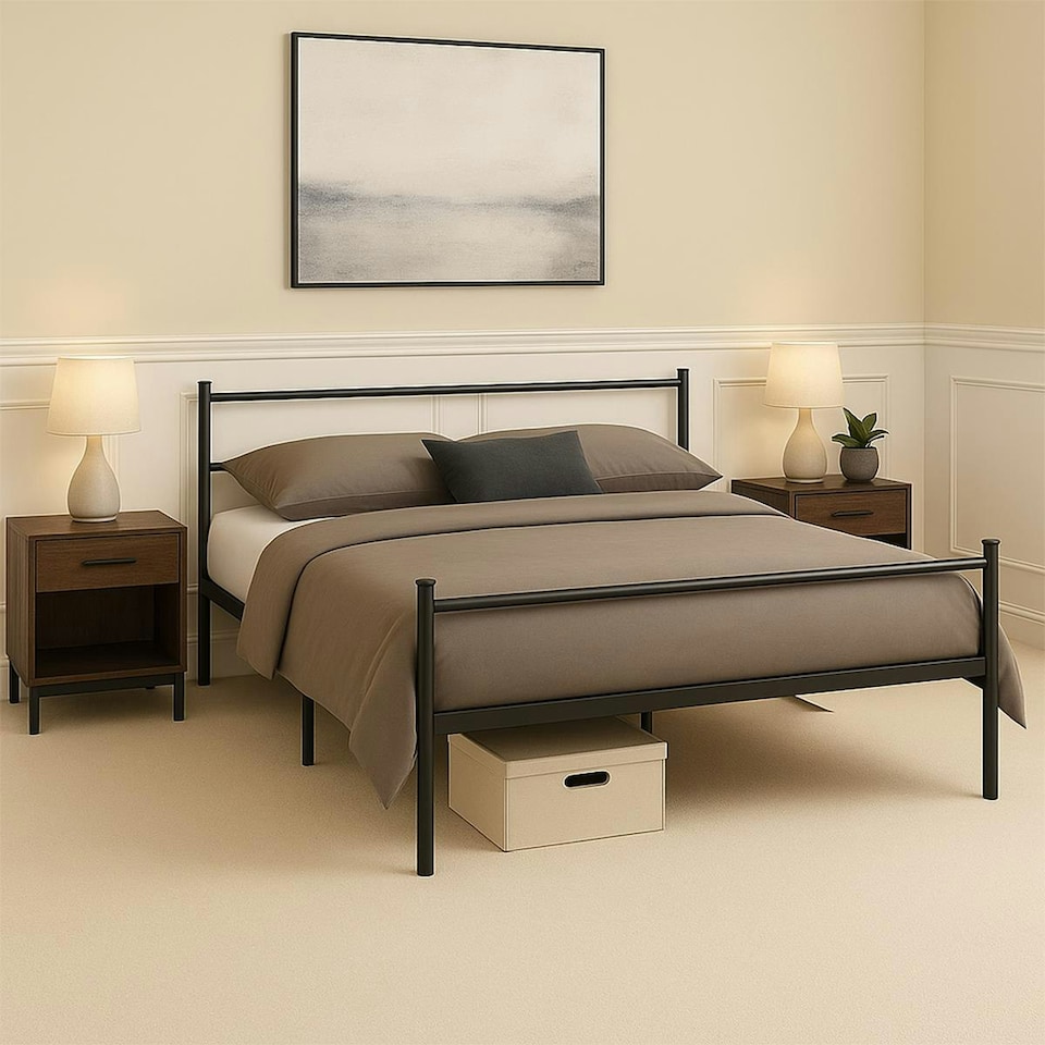 image 1 of Double Metal Bed Frame Extra Strong Stylish Modern Bedroom Storage Sturdy Design
