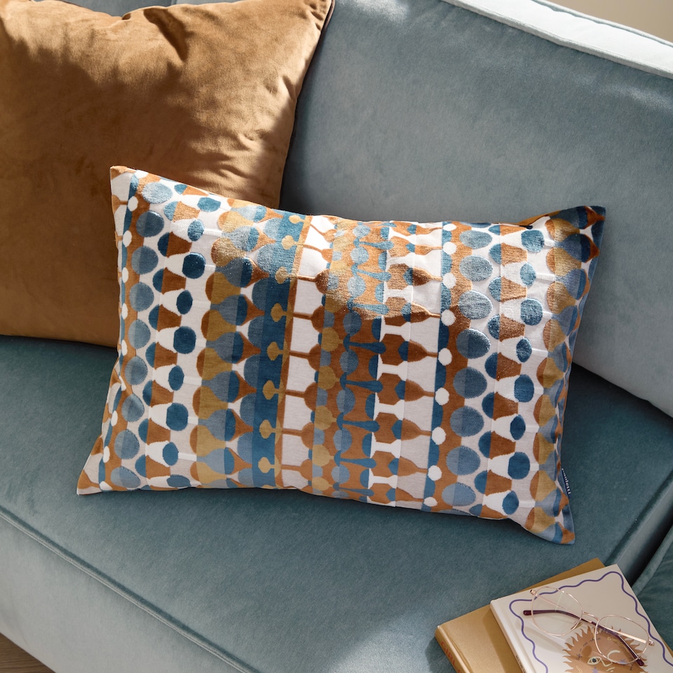 image 1 of Furn Metro Abstract Velvet Jacquard Cushion | Orange | Ginger