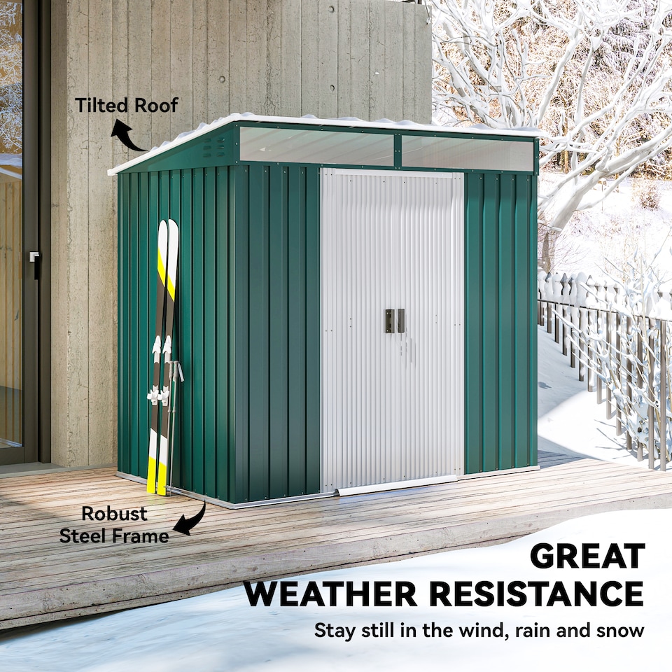 image 1 of Outsunny 6.5x4FT Garden Shed Lockable Galvanised Metal Tool Shed Green