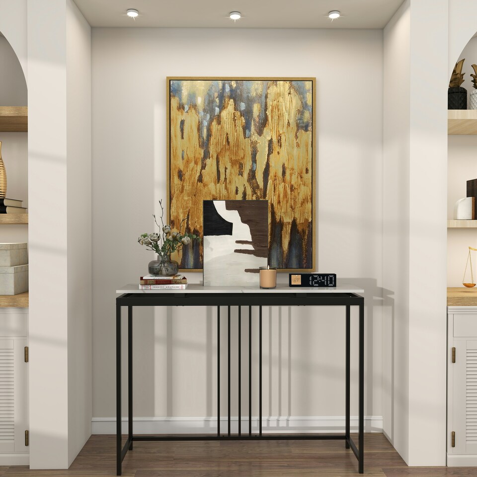 image 1 of COSTWAY 120cm Console Table Faux Marble Sofa Side End Table White Black
