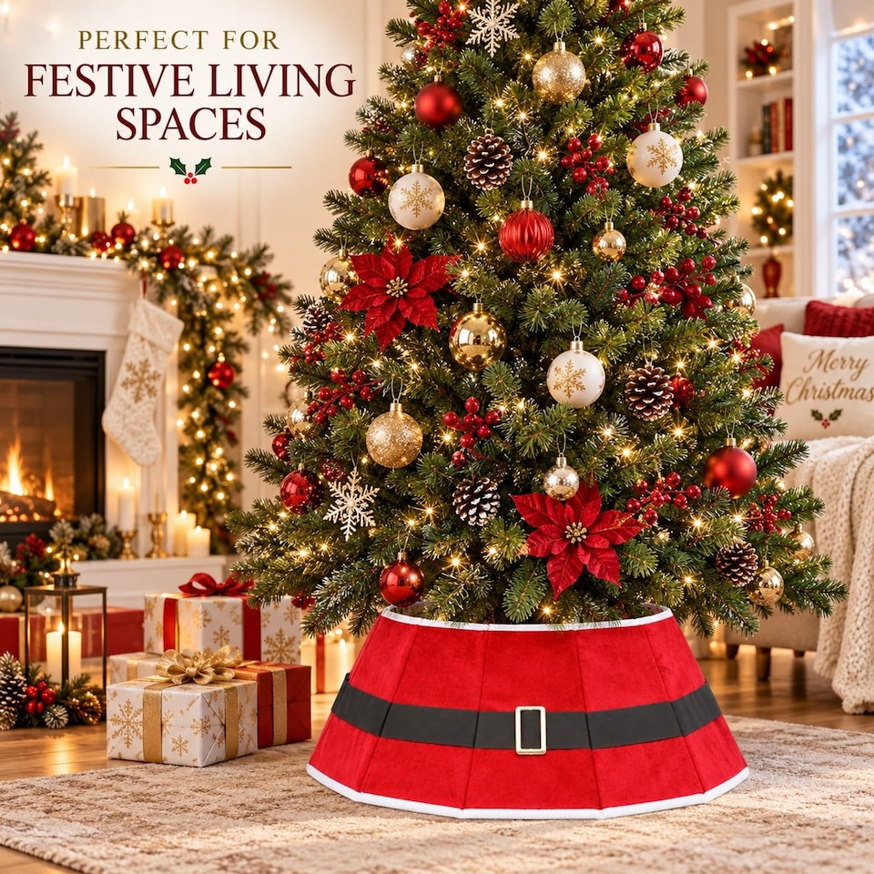 image 1 of 26.8 Inch Santa Diamond Shape Christmas Tree Collar for a Neat Festive Finish