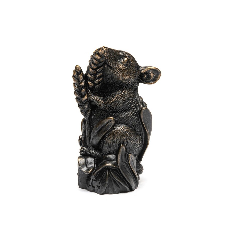 Cane Companions Figurine Antique Bronze Mouse On Corn