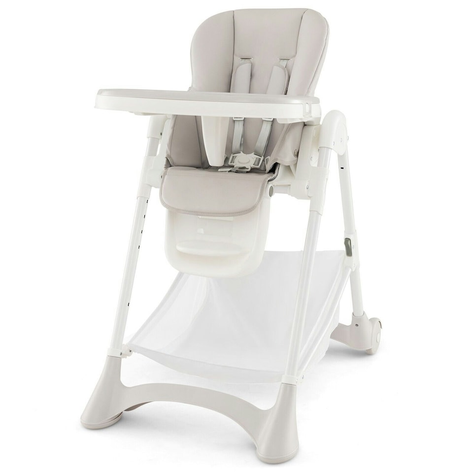 image 1 of COSTWAY Folding Baby High Chair Convertible High Chair Beige