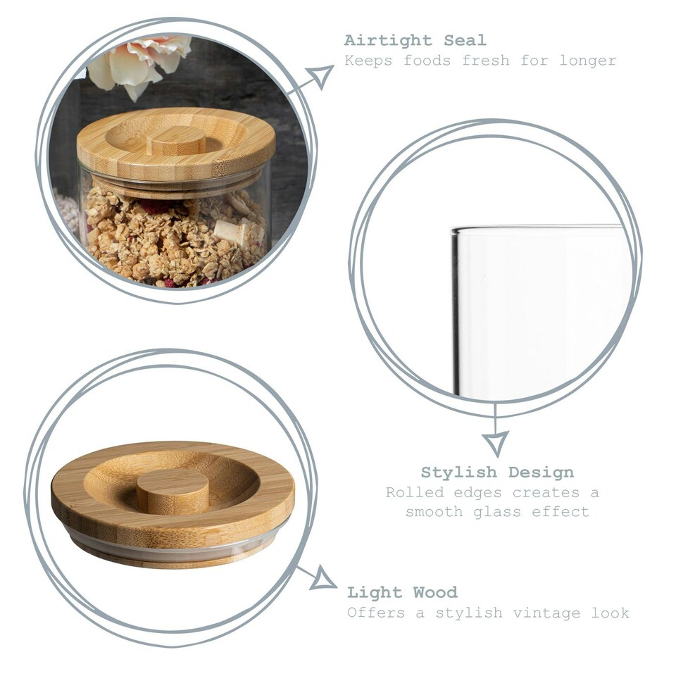 image 1 of Argon Tableware Scandi Storage Jar with Wooden Lid - 550ml - Pack of 3